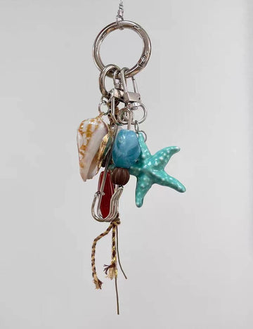 Vintage Beaded Starfish Pendant Keychain Bag Charm 6W10BBC347