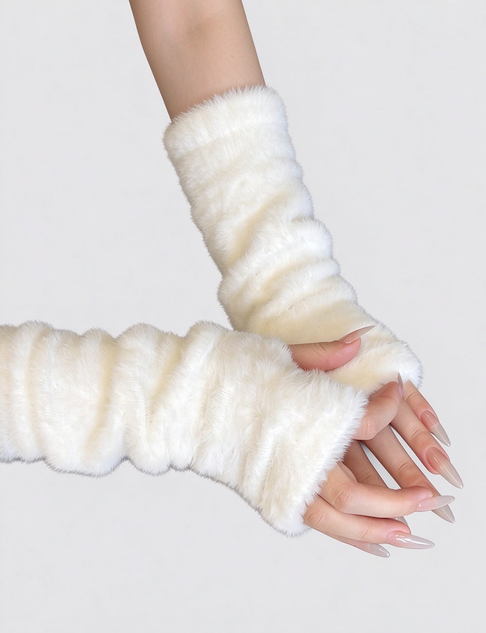 Long Faux Fur Fingerless Gloves - DippedShop Wholesale - #4899