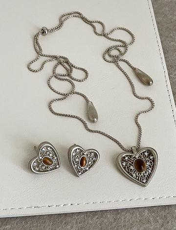 Vintage Hollow Lace Heart Pendant Necklace 6W6JNC676