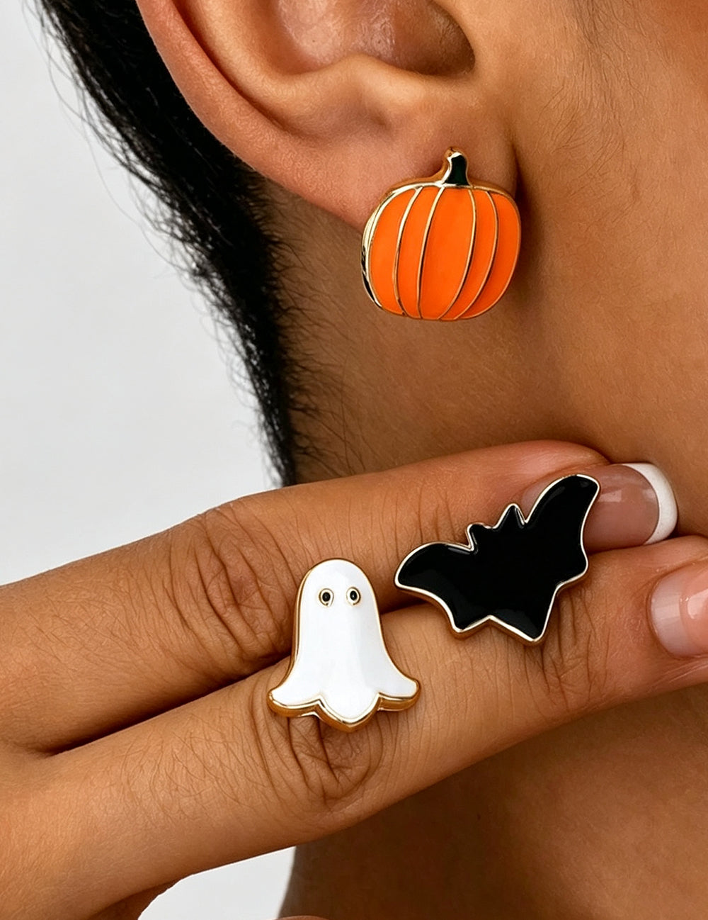 Pumpkin Ghost Stud Earrings - DippedShop Wholesale - #0835
