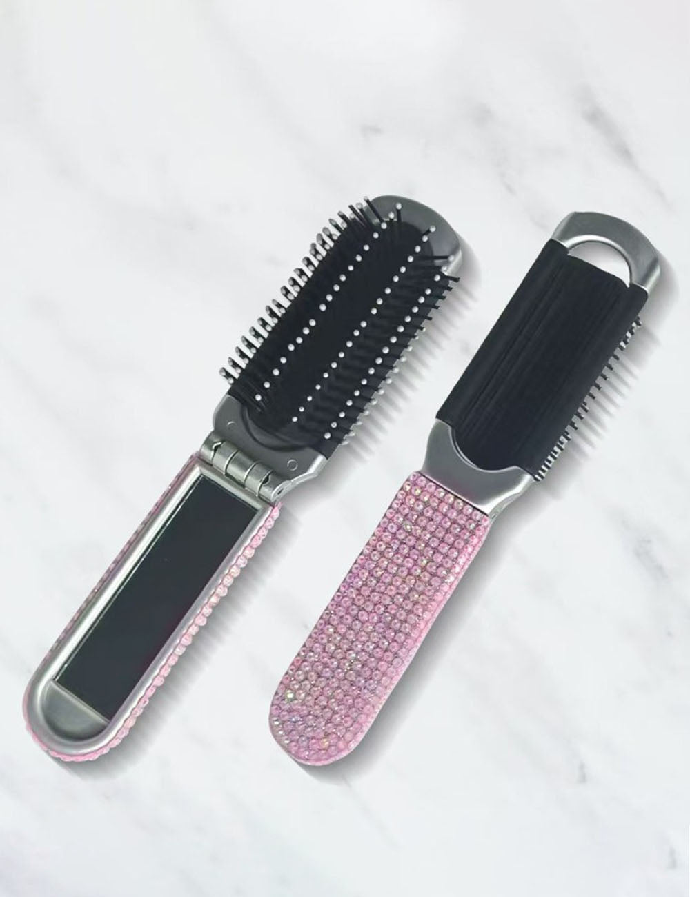 Mini Rhinestone Folding Hair Brush with Mirror 6C5CB163