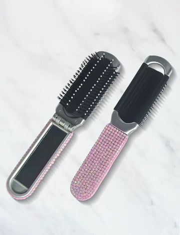 Mini Rhinestone Folding Hair Brush with Mirror 6C5CB163