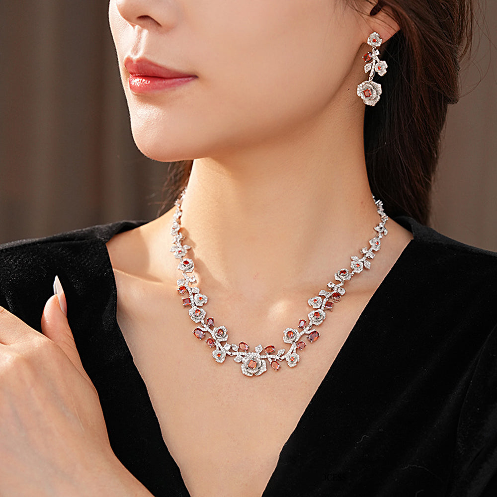 Vintage Rhinestone Rose Chain Buckle Necklace 6W6JNC921