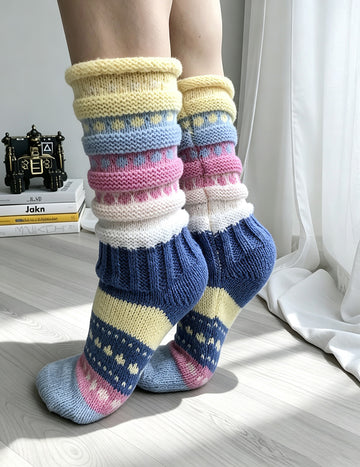 Chunky Knit Striped Mid-Calf Socks - DippedShop Wholesale - #5587