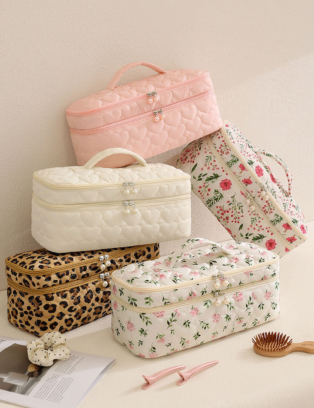 Minimalist Quilt Shell Double Layer Cosmetic Bag 6S5CO123