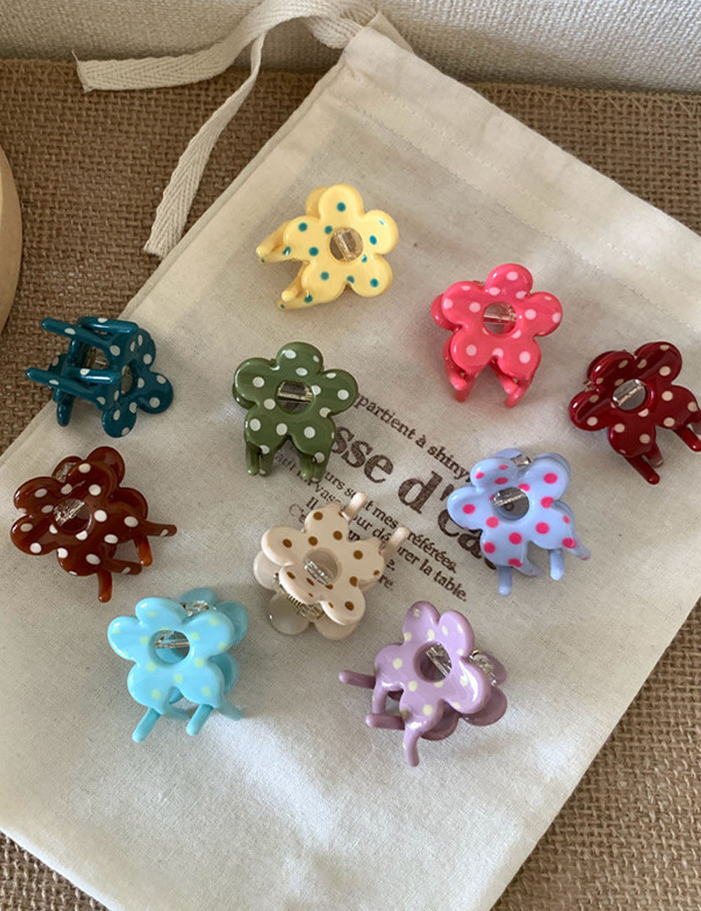 Sweet Polka Dots Mini Flower Hair Claw Clip 6W6HCP1288