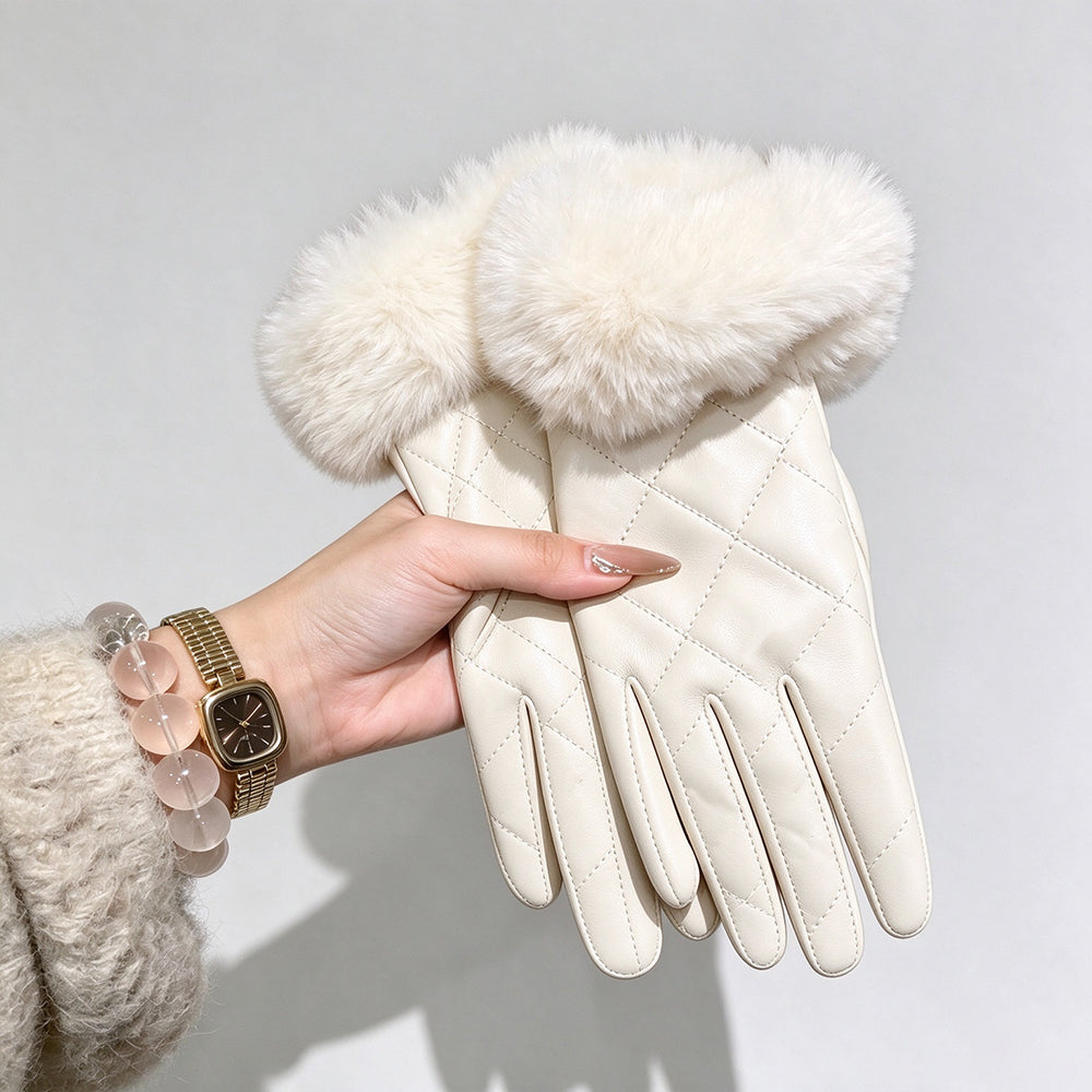 Plaid Faux Fur Cuff Gloves - DippedShop Wholesale - #7955