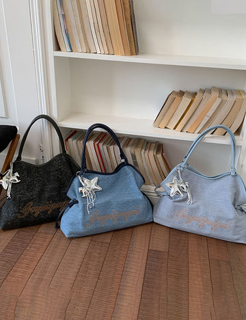 Solid Color Letters Embroideries Large Capacity Shoulder Bag 6W10BBG1358