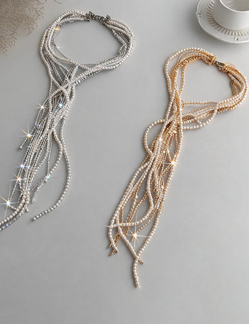 Exaggerated Multi Layer Pearl Rhinestones Necklace 6W6JNC663