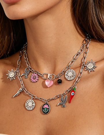 Trendy Double Layer Floral Heart Pendant Necklace 6W6JNC626