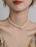 Elegant Camellia Pendant Pearl Chain Choker Necklace 6W6JNC905