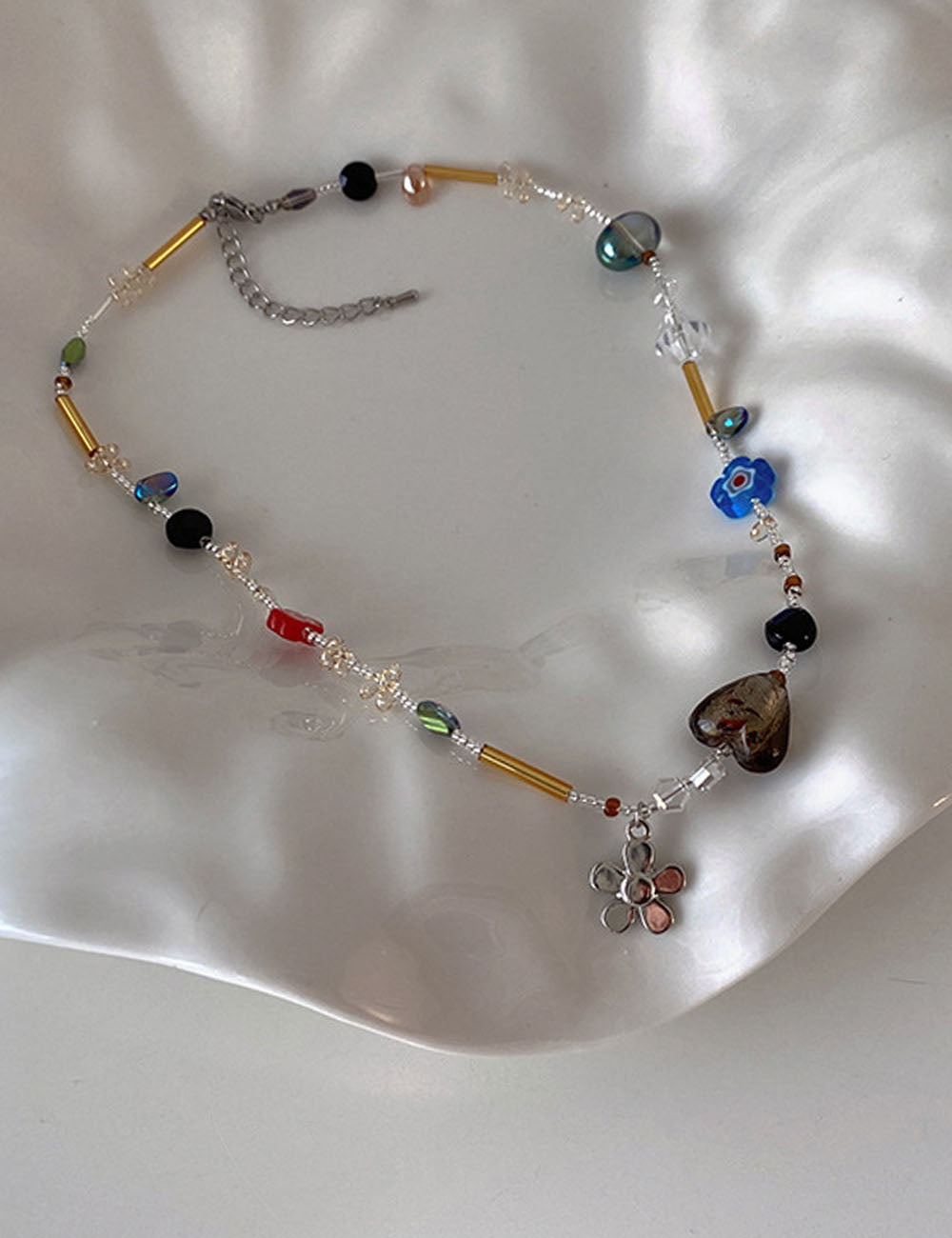 Flower Pendant Beaded Necklace - DippedShop Wholesale - #1907