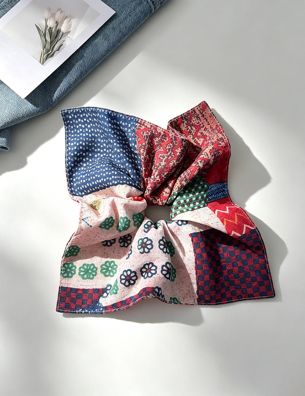 Boho Style Color Block Scarf Hair Scrunchie 6W6HSR475
