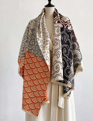 Reversible Floral Jacquard Shawl - DippedShop Wholesale - #7123