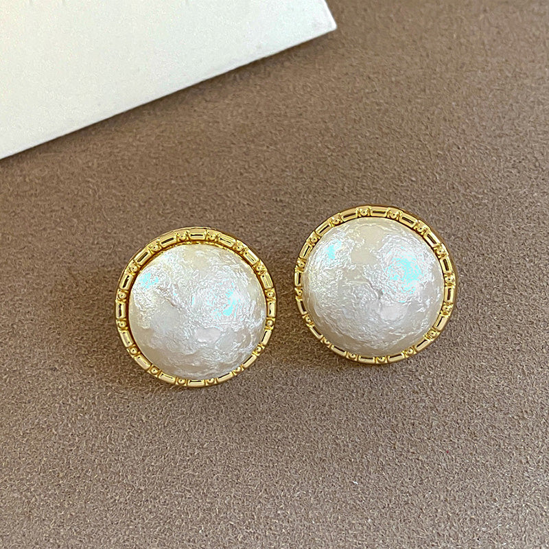 Elegant Gold Bezel Pearl Geometric Earrings 6W6JER772