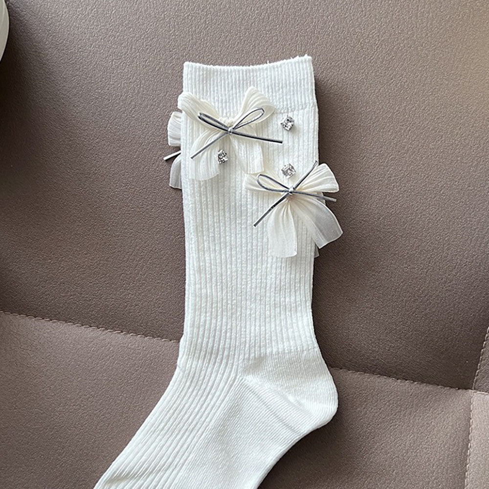 Sweet Bow Rhinestone Mid-Calf Socks 6W8FSO767