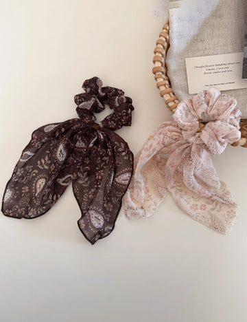 Vintage Flower Print Bow Elastic Scrunchies MK2BW6W6HSR69