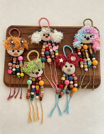 Colorful Hair Beaded Tassed Doll Bag Charm 6W10BBC427