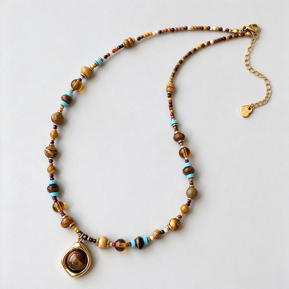 Tiger Eye Beaded Necklace - DippedShop Wholesale - #4947