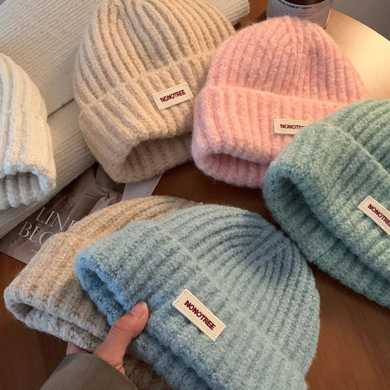 Casual Solid Color Thick Warm Knit Beanie Hat 6W6HAT547