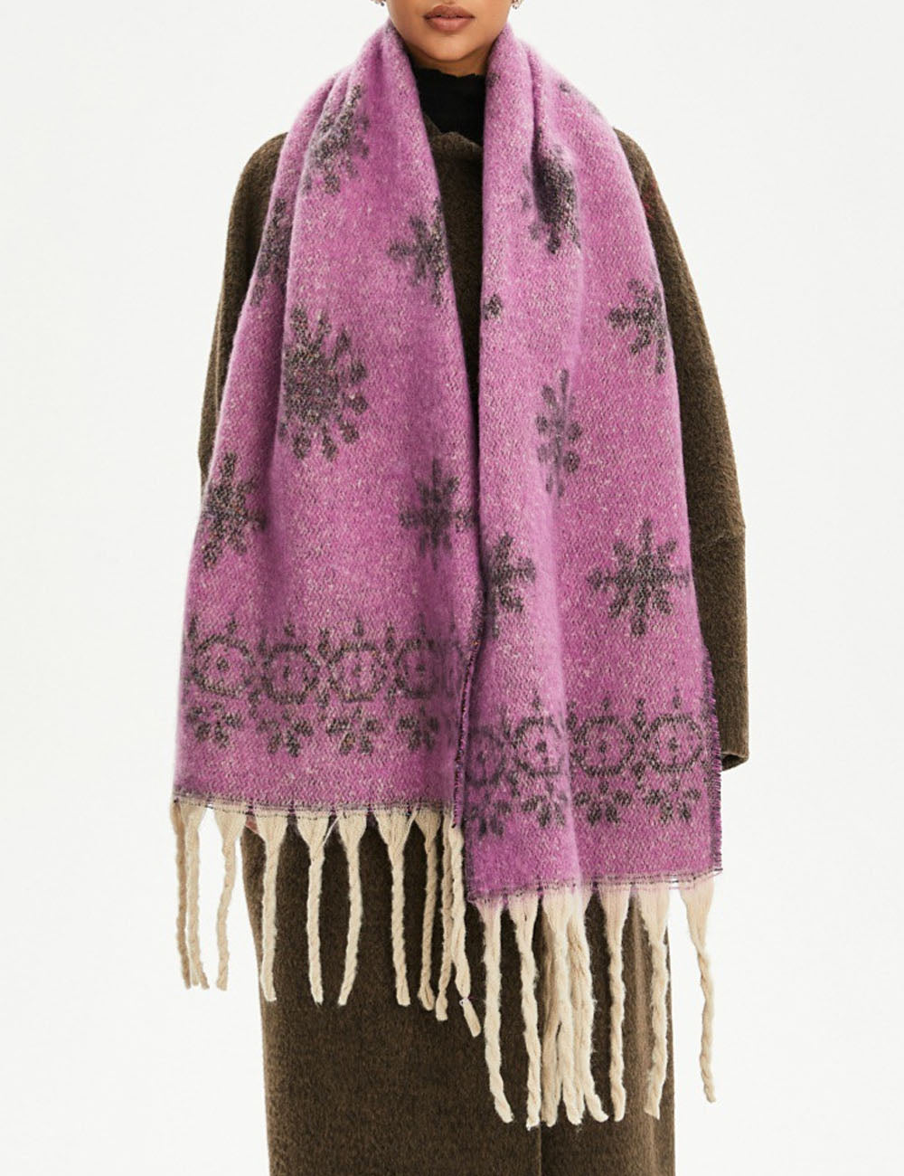 Vintage Jacquard Cashmere-Feel Tassel Shawl Scarf 6W6NSC121