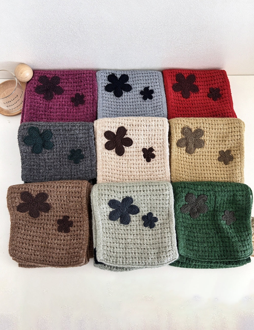Floral Jacquard Knit Scarf - DippedShop Wholesale - #4499