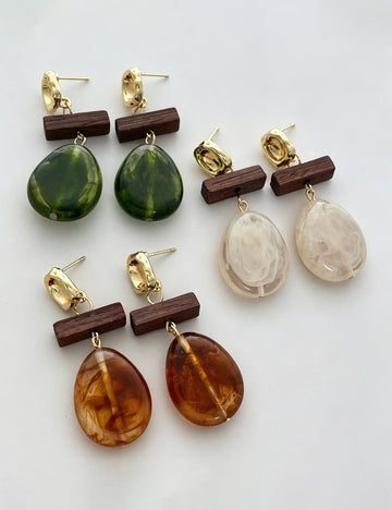Retro Irregular Oval Resin Pendant Drop Earrings 6W6JER602