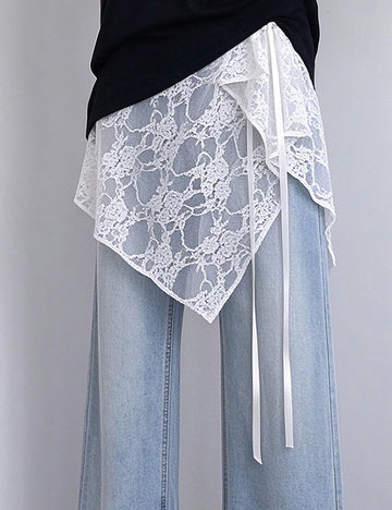 Elegant Asymmetrical Lace Tie-Waist Hip Scarf 6W1SL42