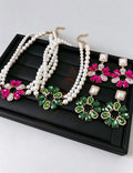 Elegant Rhinestone Floral Pendant Pearl Double Layer Necklace 6W6JNC918