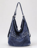 Vintage Snow Wash Denim Letter Hobo Bag 10BBG2374