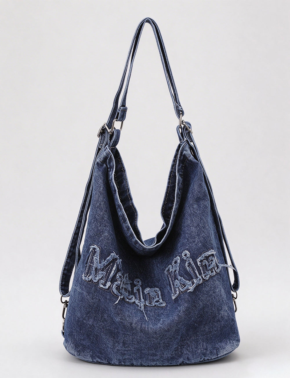 Vintage Snow Wash Denim Letter Hobo Bag 10BBG2374