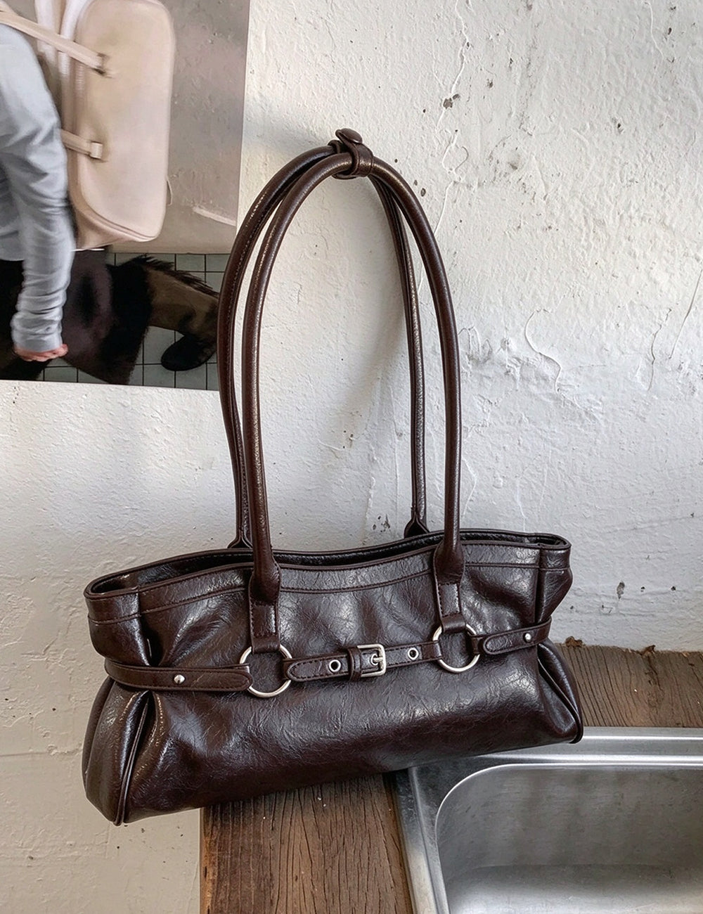 Retro Belted Buckle PU Tote - DippedShop Wholesale - #8115