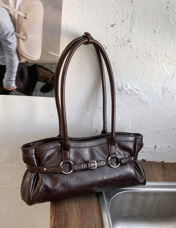 Retro Belted Buckle PU Tote - DippedShop Wholesale - #8115