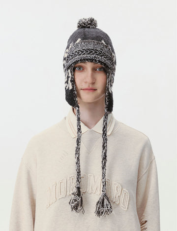 Vintage Braided Tassel Pom-Pom Knit Beanie Hat 6W6HAT657