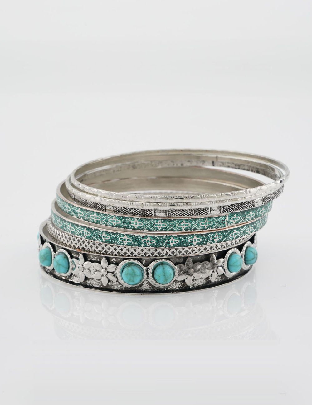 Boho Turquoise Mulit-Layer Statement Bracelet Set 6W6JBR619
