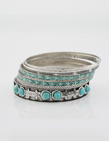 Boho Turquoise Mulit-Layer Statement Bracelet Set 6W6JBR619