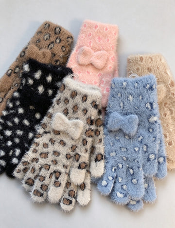 Plush Bowknot Warm Gloves - DippedShop Wholesale - #0883