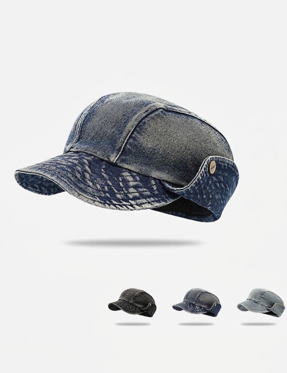 Retro Distressed Rolled Brim Denim Baseball Cap 6W6HAT585