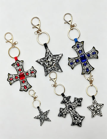 Vintage Rhinestones Cross Pendant Keychain Bag Charm 6W10BBC820