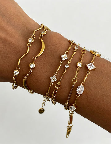 Cubic Zirconia Gold Plated Link Chain Bracelet 6W6JBR358