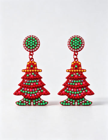 Handmade Christmas Tree Seed Bead Dangle Earrings 6W6JER689