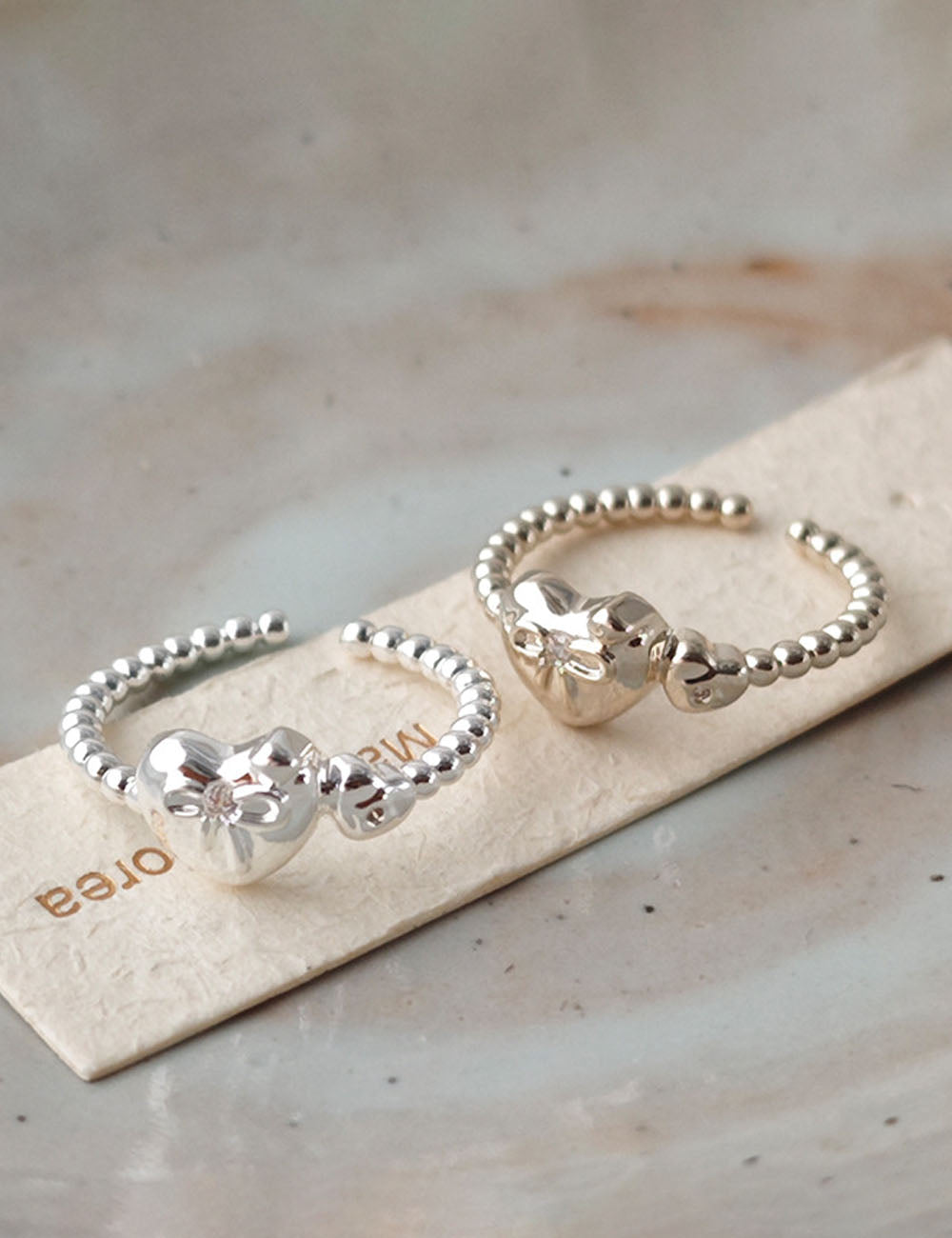 Heart Bowknot Beaded Open Ring - DippedShop Wholesale - #9763