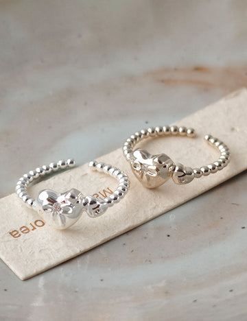 Heart Bowknot Beaded Open Ring - DippedShop Wholesale - #9763