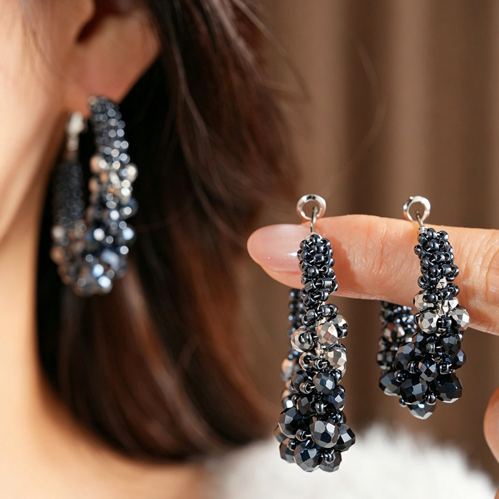 Blue Crystal Woven Beads Hoop Earrings 6W6JER788