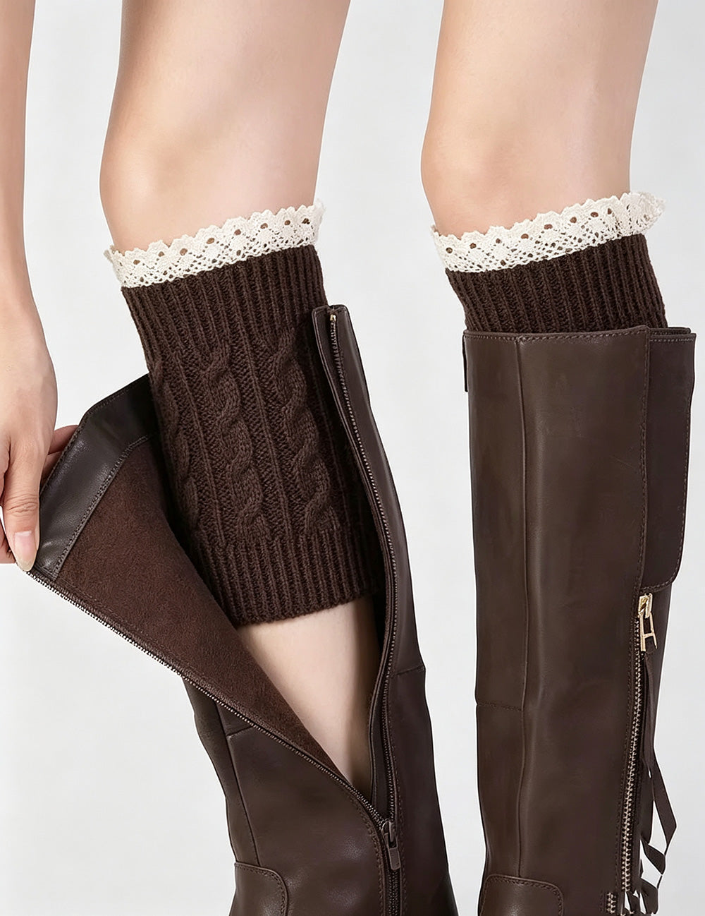 Winter Lace Trim Warm Cable Knitted Boot Cuffs 6W8FSO877