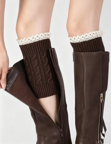 Winter Lace Trim Warm Cable Knitted Boot Cuffs 6W8FSO877