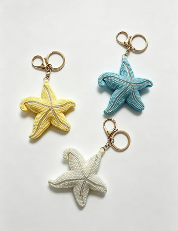 Creative Beaded Rhinestones Starfish Pendant Keychain 6W10BBC822
