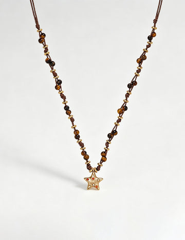 Vintage Rhinestones Star Pendant Beaded Chain Necklace 6W6JNC684