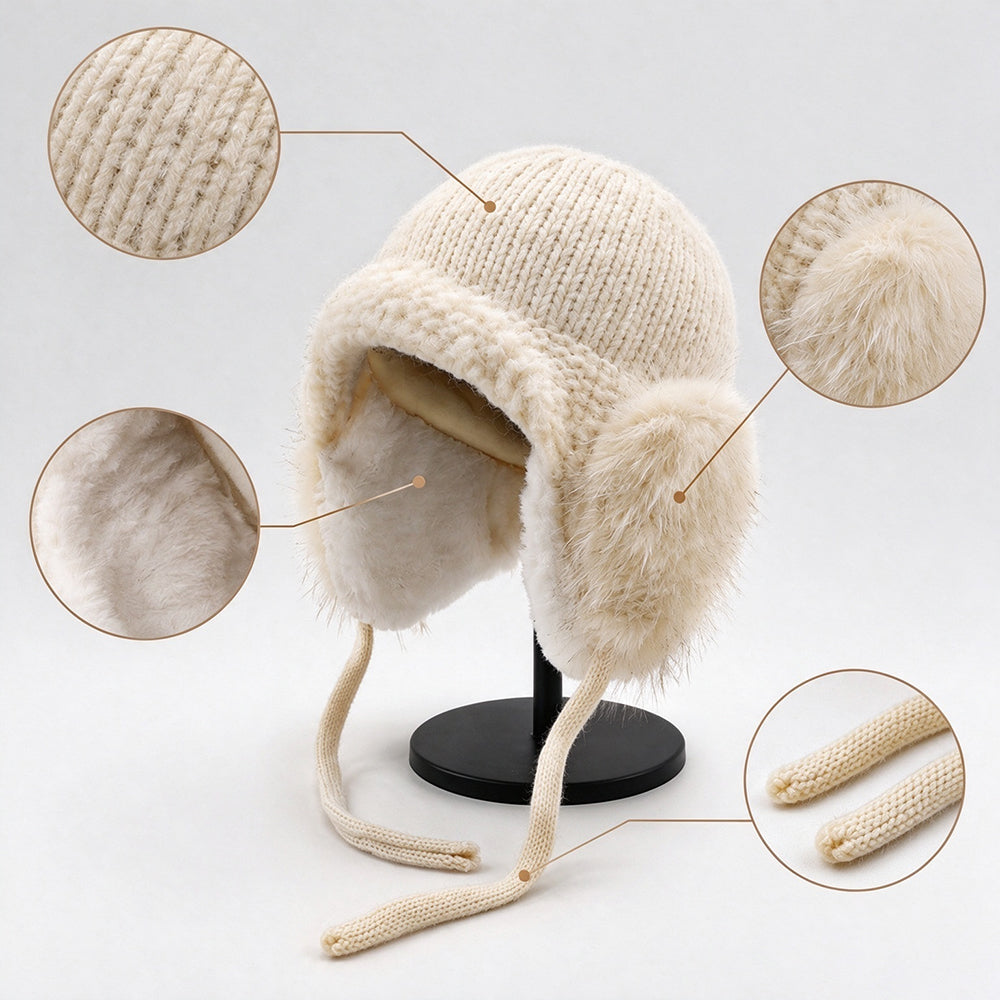 Fleece-Lined Earflap Knitted Beanie - DippedShop Wholesale - #2867