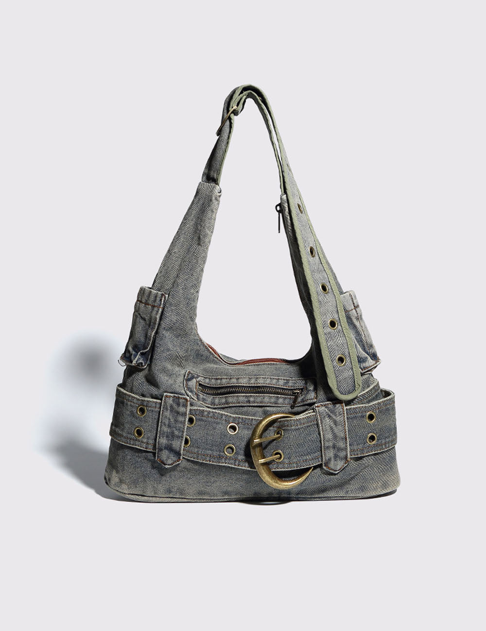 Punk Belt Buckle Washed Distressed Underarm Bag 6W10BBG1343